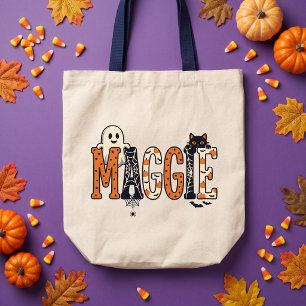 Kandiboo Grusel-Orange-Schwarzer Halloween-Name Tragetasche