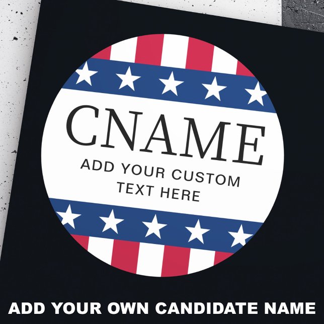 Kandidatenname politische Wahlkampfstars Runder Aufkleber (Candidate name political election campaign stars classic round sticker)