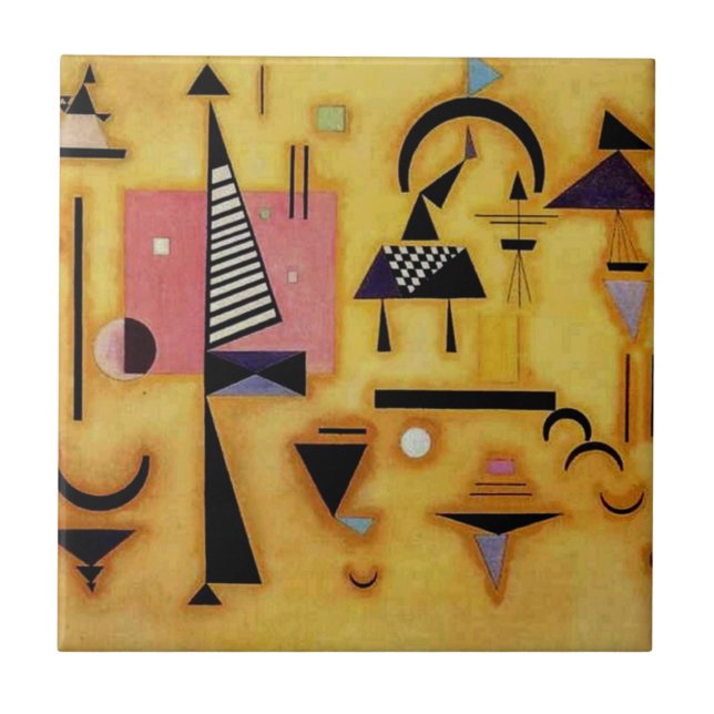 Kandinsky Abstrakte entscheidende rosa geometrisch Fliese (Vorderseite)