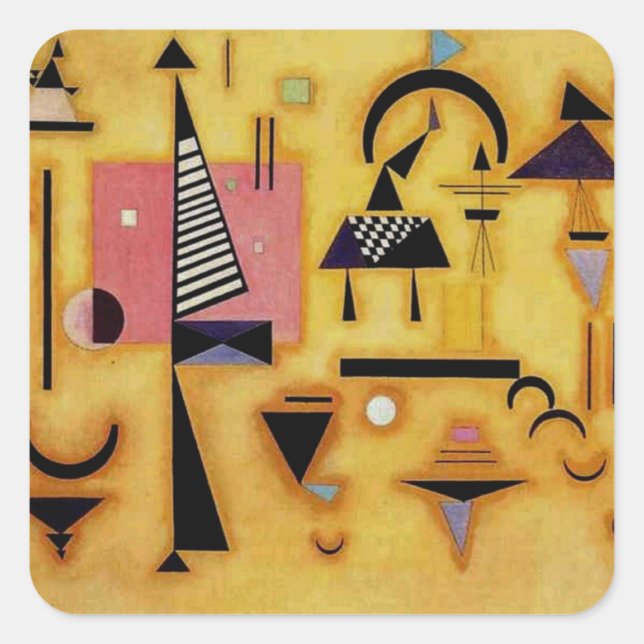 Kandinsky Abstrakte entscheidende rosa geometrisch Quadratischer Aufkleber (Vorderseite)