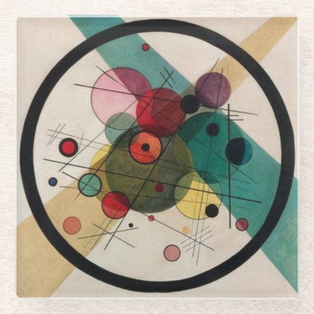 Kandinsky-Abstrakte Kreise in einem Kreis Glasuntersetzer (Vorderseite)