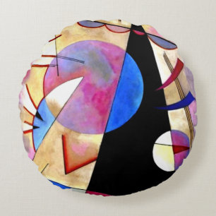 Kandinsky - Abstrakter Kubismus mit Rosa und Blau Rundes Kissen