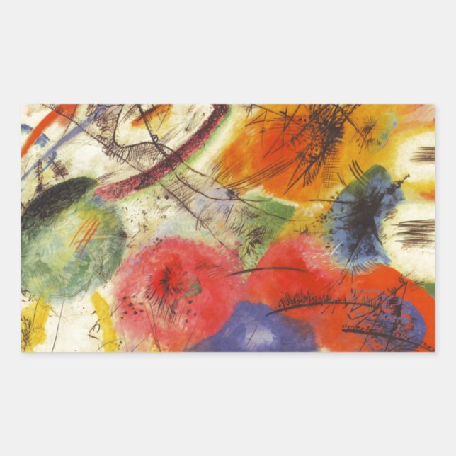 Kandinsky Black Strokes Abstrakte Malerei Rechteckiger Aufkleber (Vorderseite)