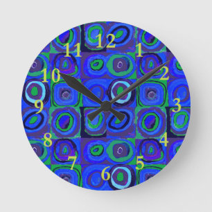 Kandinsky Farbstudie Blaue Quadrate Kreis Runde Wanduhr