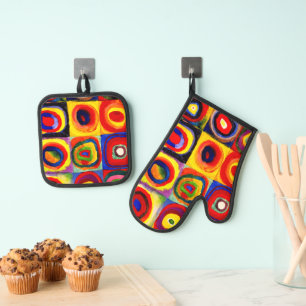 Kandinsky Farbstudie Quadrate Quadrate Kreise Kuns Ofenhandschuh & Topflappen-Set