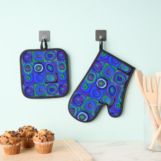 Kandinsky Farbstudien Blue Quadrate Square Circle Ofenhandschuh & Topflappen-Set (Insitu (Hängend))