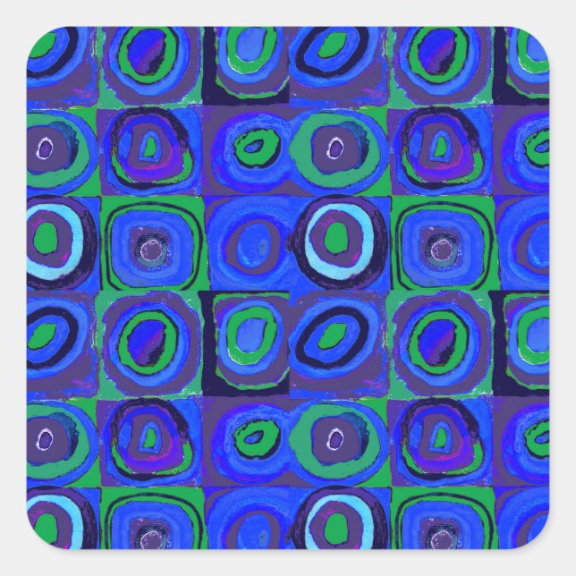 Kandinsky Farbstudien Blue Quadrate Square Circle Quadratischer Aufkleber (Vorderseite)