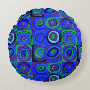 Kandinsky Farbstudien Blue Quadrate Square Circle Rundes Kissen