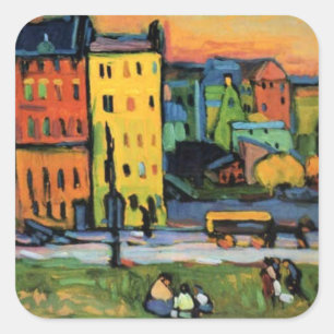 Kandinsky - Häuser in München, Quadratischer Aufkleber