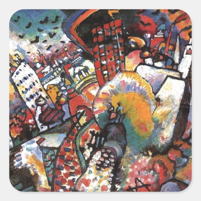 Kandinsky Moscow I Cityscape Abstrakte Malerei Quadratischer Aufkleber (Vorderseite)