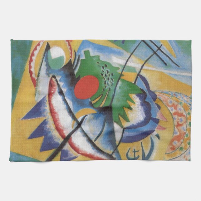 Kandinsky Red Oval Abstract Artwork Green Yellow Geschirrtuch (Horizontal)