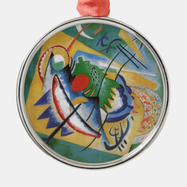 Kandinsky Red Oval Abstract Artwork Green Yellow Silbernes Ornament (Vorne)