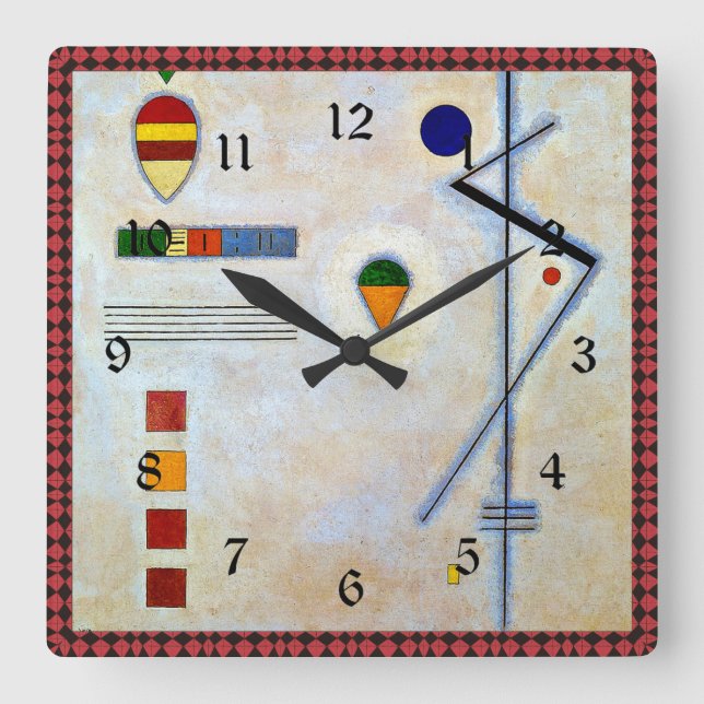 Kandinsky - Von-Zu (red and black frame) Quadratische Wanduhr (Vorderseite)