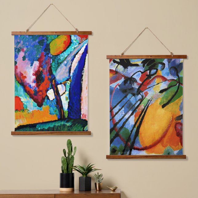 Kandinsky - Zwei berühmte abstrakte Gemälde Wandteppich Mit Holzrahmen (Asymmetrisch)