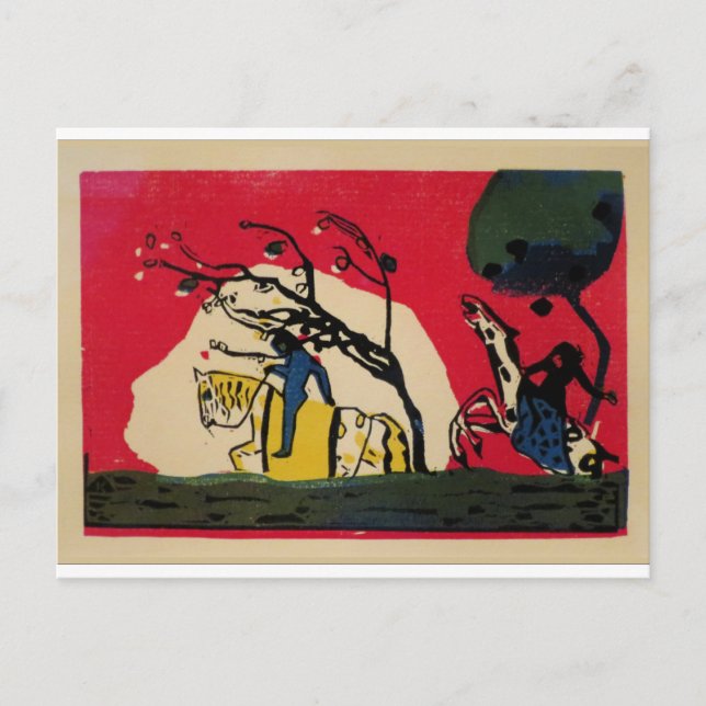 Kandinsky - Zwei Fahrer gegen einen roten Hintergr Postkarte (Vorderseite)