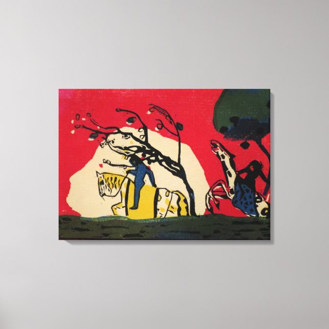 Kandinsky - Zwei Fahrer vor einem roten Hintergrun Leinwanddruck (Vorderseite)