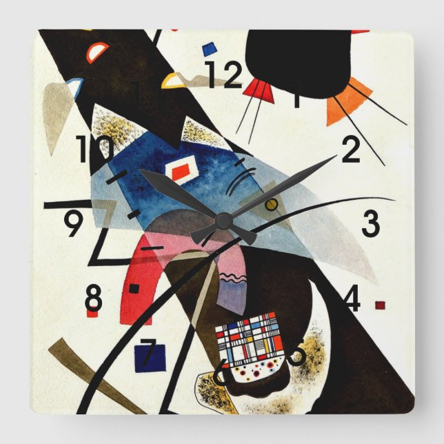 Kandinsky - Zwei schwarze Flecken Quadratische Wanduhr (Vorderseite)