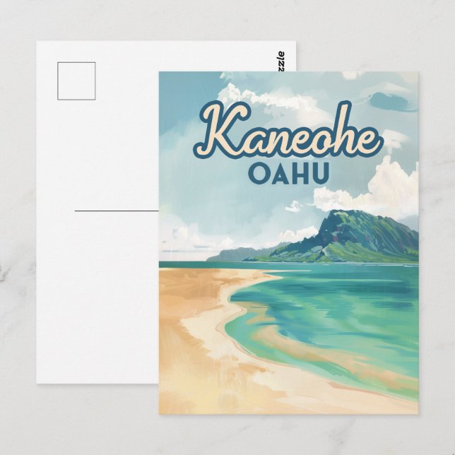 Kaneohe Sandbar Oahu Hawaii Retro Postkarte (Vorne/Hinten)