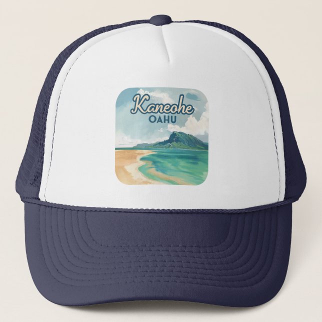 Kaneohe Sandbar Oahu Hawaii Retro Truckerkappe (Vorderseite)