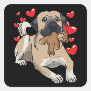 Kangal Hund mit ausgestopftem Tier und vielen Herz Quadratischer Aufkleber