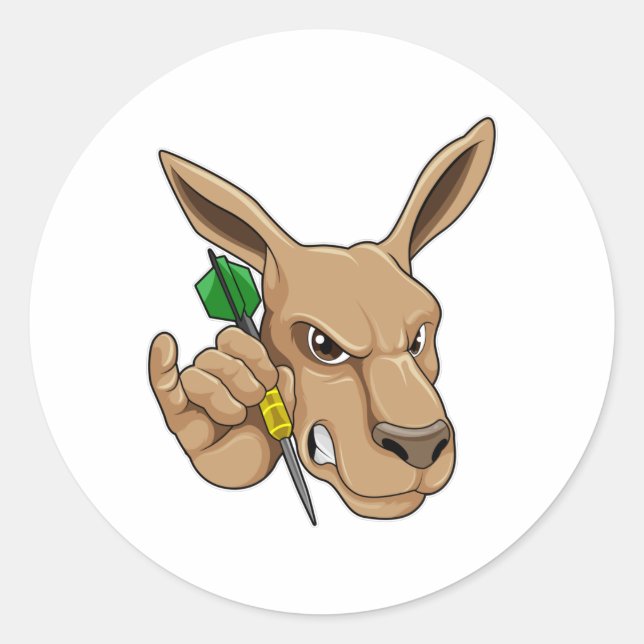 Kangaroo als Dart-Spieler mit Dart Runder Aufkleber (Vorderseite)
