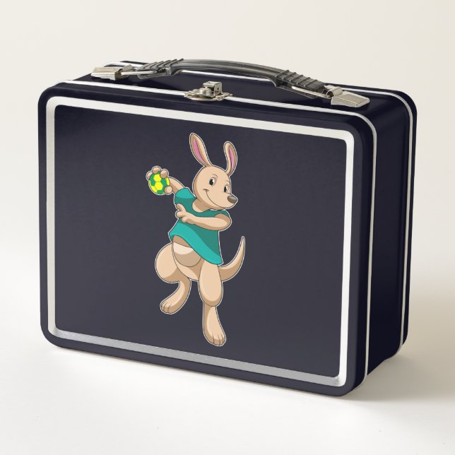 Kangaroo als Handballspieler mit Handball Metall Brotdose (Vorderseite)