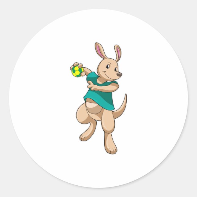 Kangaroo als Handballspieler mit Handball Runder Aufkleber (Vorderseite)