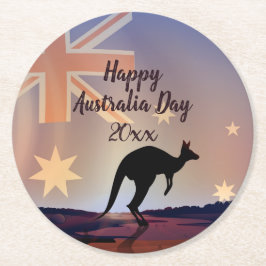 Kangaroo Australia Day Runder Pappuntersetzer