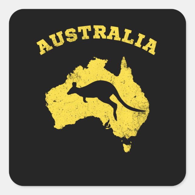 Kangaroo Australia Patriotic Vintag Map Quadratischer Aufkleber (Vorderseite)