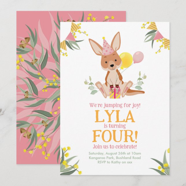 Kangaroo Australian Animal Birthday Einladung (Vorne/Hinten)