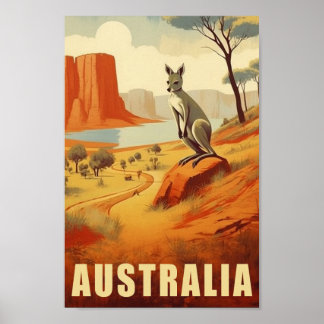 Kangaroo Australien Berühmter Vintage Travel Place Poster