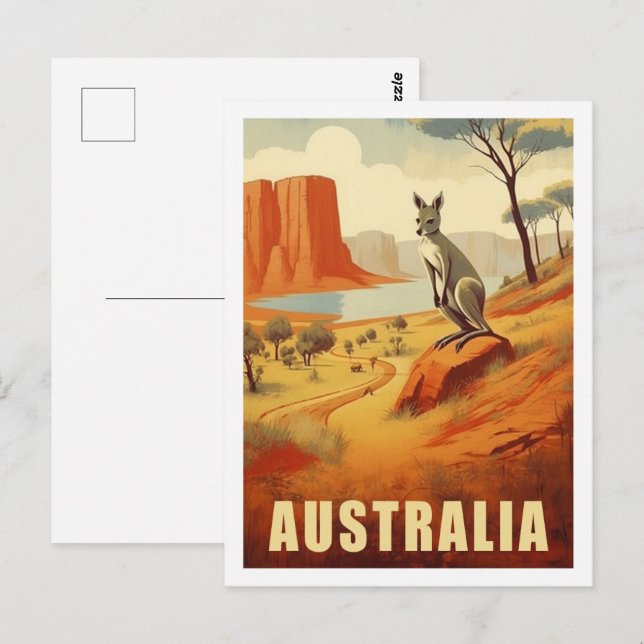 Kangaroo Australien Berühmter Vintage Travel Place Postkarte (Vorne/Hinten)
