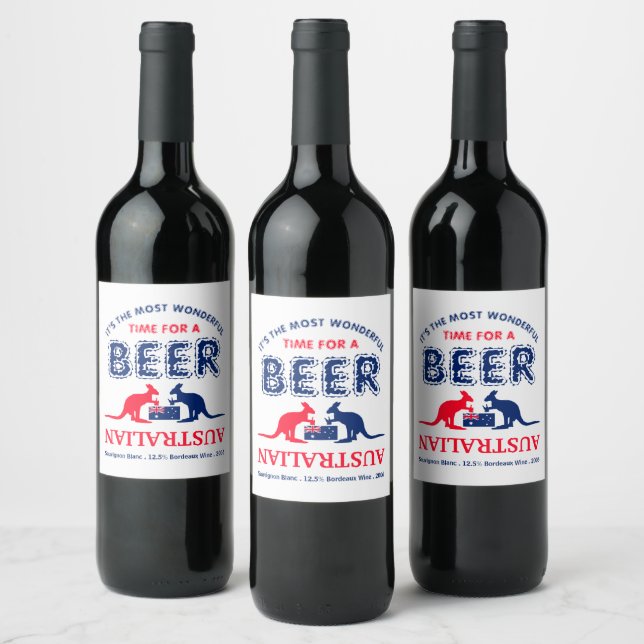Kangaroo Beer, australische Flagge, Weihnachten Weinetikett (Flaschen)