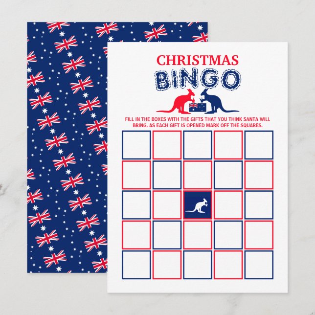 Kangaroo Beer, australische Flagge, Xmas Bingo Car Einladung (Vorne/Hinten)