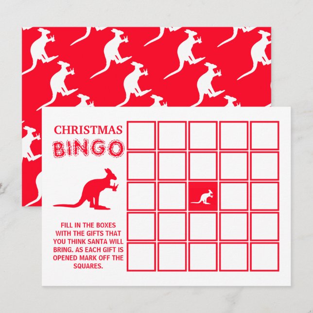 Kangaroo Beer, Carte de Bingo de Noël australienne (Devant / Derrière)