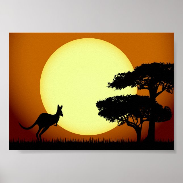 Kangaroo bei Sonnenuntergang Poster (Vorne)