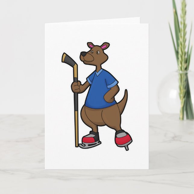 Kangaroo beim Eishockey mit Eishockeyschläger Karte (Vorderseite)