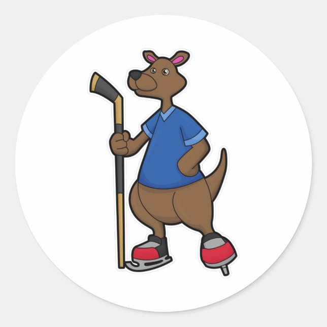 Kangaroo beim Eishockey mit Eishockeyschläger Runder Aufkleber (Vorderseite)