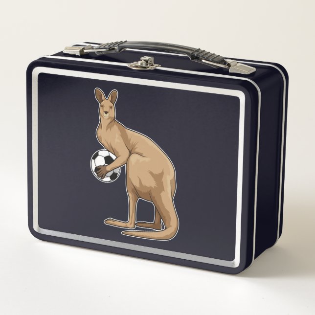 Kangaroo beim Fußballsport Metall Brotdose (Vorderseite)