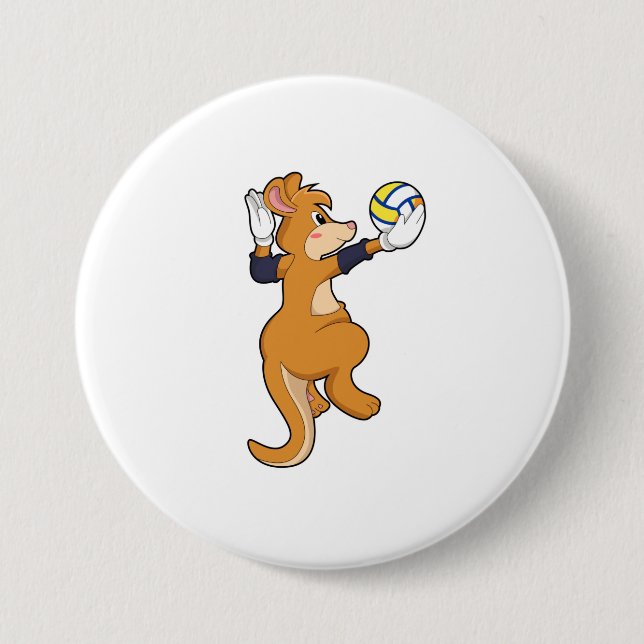 Kangaroo beim Volleyballsport Button (Vorderseite)