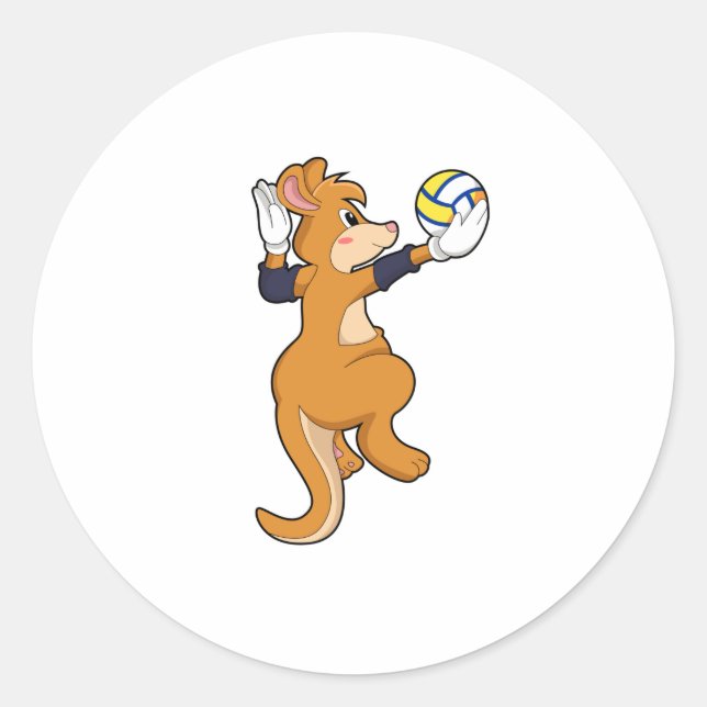 Kangaroo beim Volleyballsport Runder Aufkleber (Vorderseite)