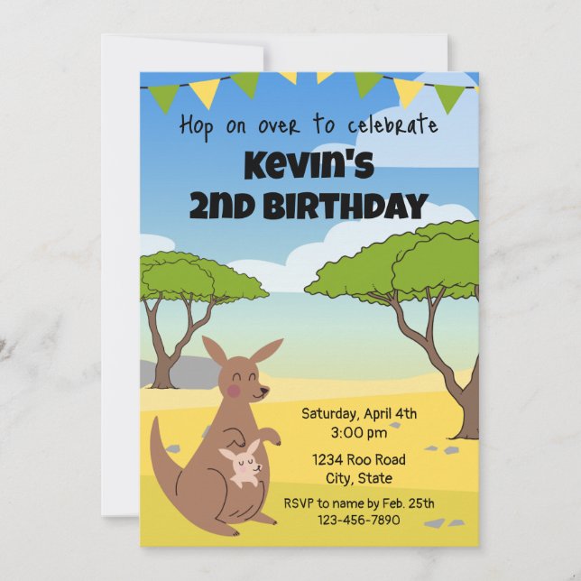 Kangaroo Birthday Einladung (Vorderseite)