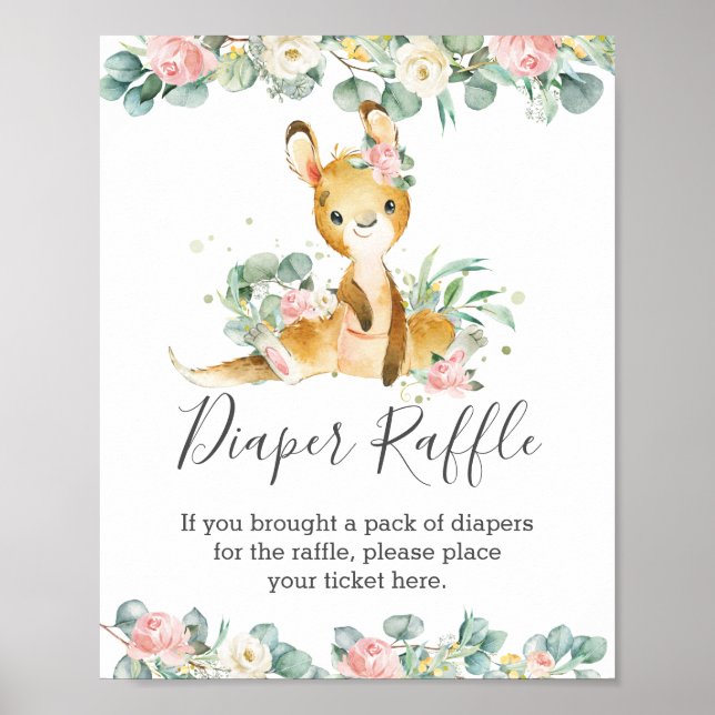 Kangaroo Blumengrün Kinderdusche Windelwindeln Poster (Vorne)