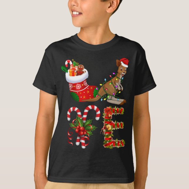 Kangaroo Christmas Lights Led Funny Weihnachtsmann T-Shirt (Vorderseite)