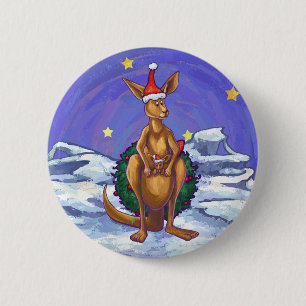 Kangaroo Christmas Starry Night Button