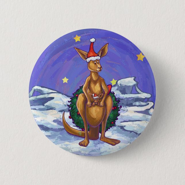 Kangaroo Christmas Starry Night Button (Vorderseite)