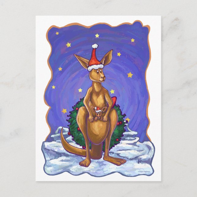 Kangaroo Christmas Starry Night Feiertagspostkarte (Vorderseite)