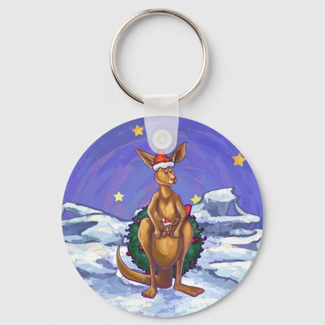 Kangaroo Christmas Starry Night Schlüsselanhänger (Vorderseite)