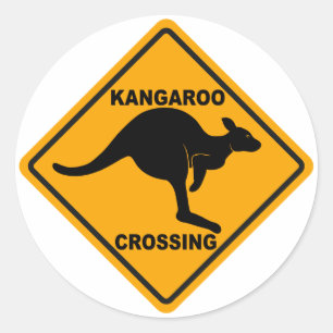 Kangaroo Crossing Sign Runder Aufkleber