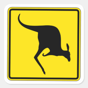 Kangaroo Crossing, Verkehrswarnung, Australien Quadratischer Aufkleber